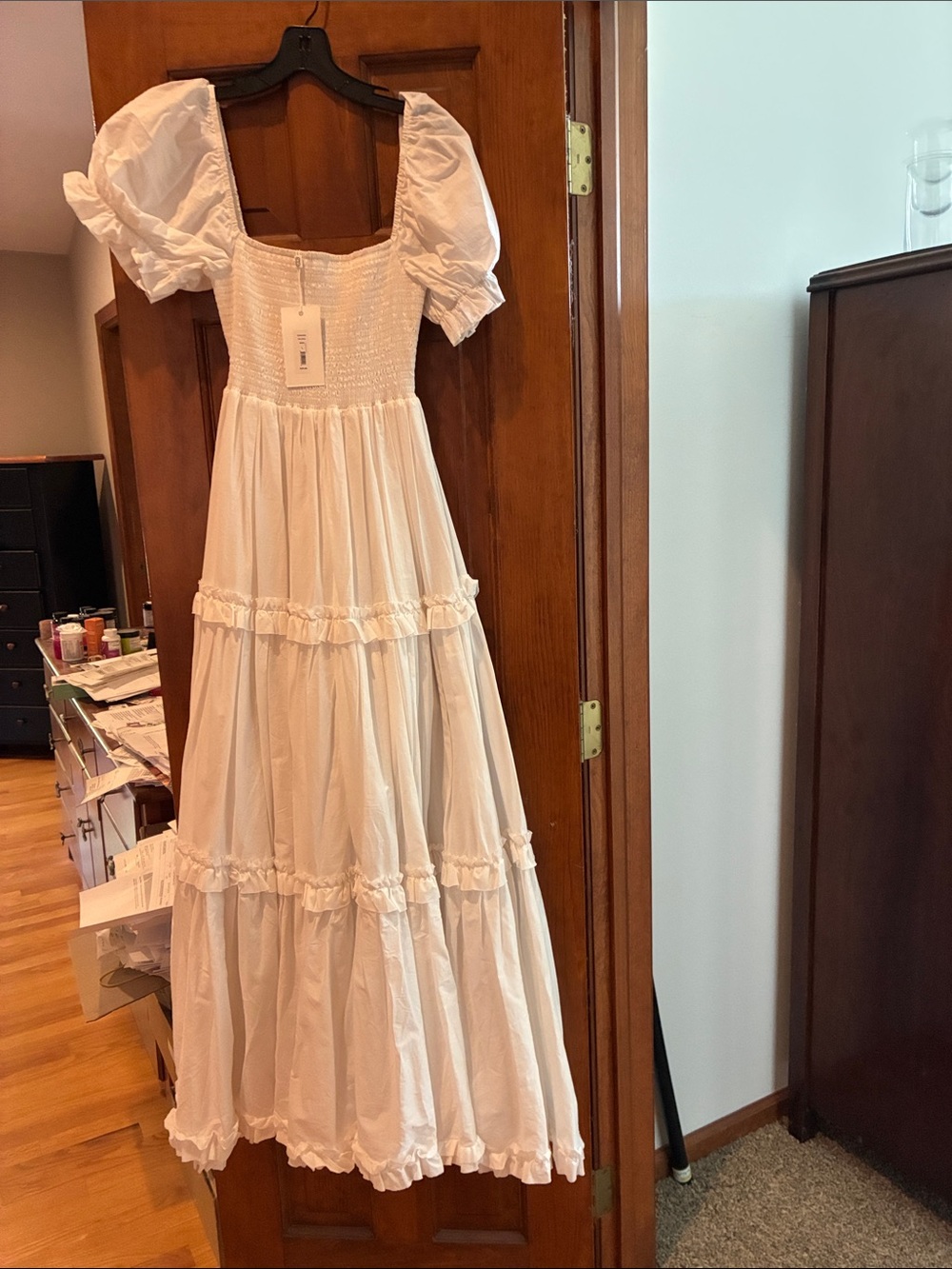 NWT Caroline Constas part lined white on/off shoulder maxi dress 100% cotton L